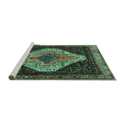 Sideview of Machine Washable Persian Turquoise Traditional Area Rugs, wshtr2241turq
