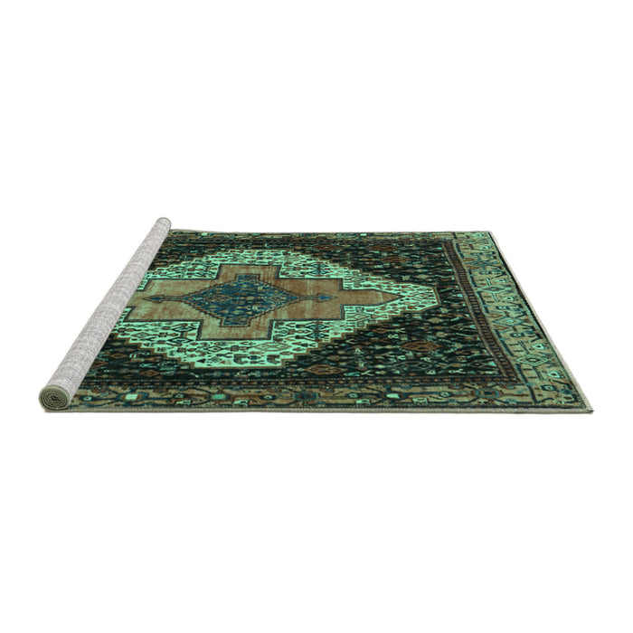 Sideview of Machine Washable Persian Turquoise Traditional Area Rugs, wshtr2241turq