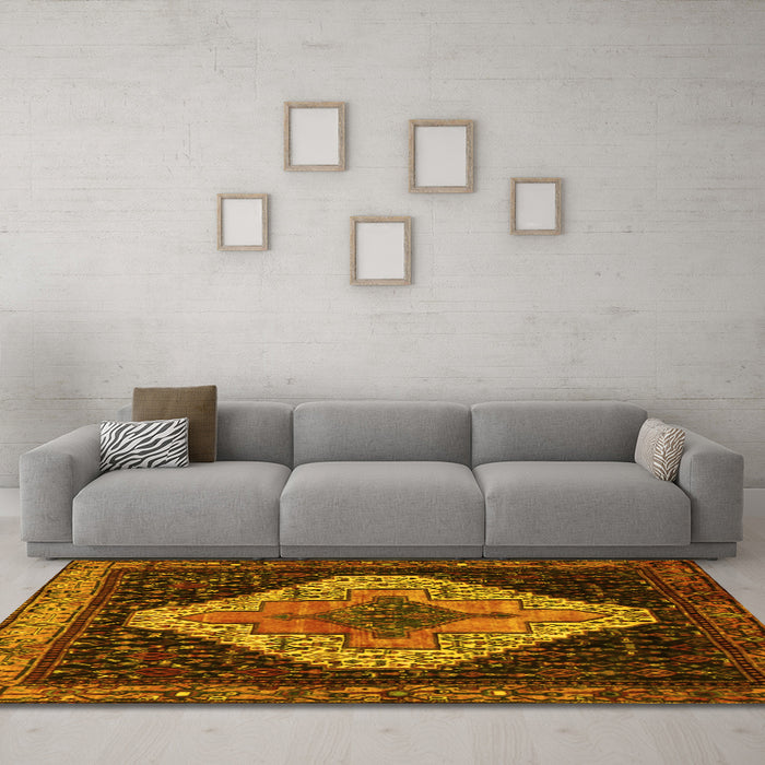 Machine Washable Persian Yellow Traditional Rug in a Living Room, wshtr2241yw