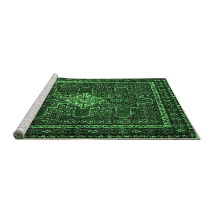 Sideview of Machine Washable Persian Emerald Green Traditional Area Rugs, wshtr2242emgrn