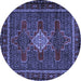 Round Machine Washable Persian Blue Traditional Rug, wshtr2242blu