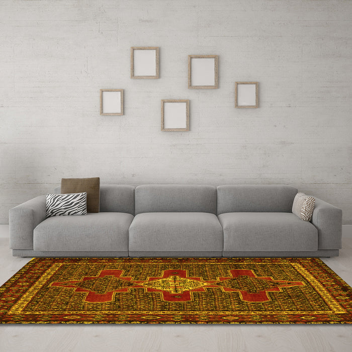 Machine Washable Persian Yellow Traditional Rug in a Living Room, wshtr2242yw