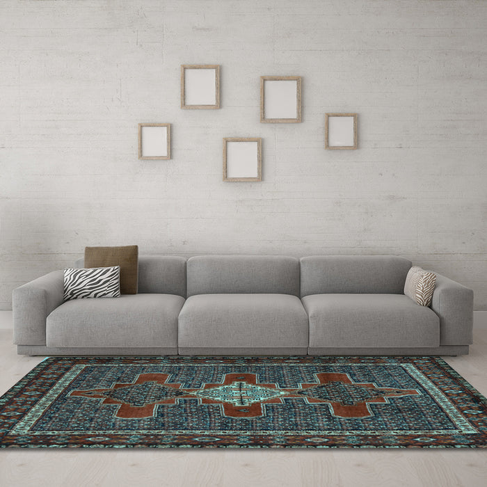 Machine Washable Persian Light Blue Traditional Rug in a Living Room, wshtr2242lblu