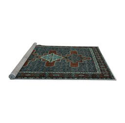 Sideview of Machine Washable Persian Light Blue Traditional Rug, wshtr2242lblu