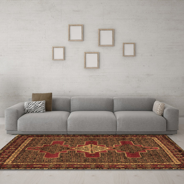 Machine Washable Persian Brown Traditional Rug in a Living Room,, wshtr2242brn