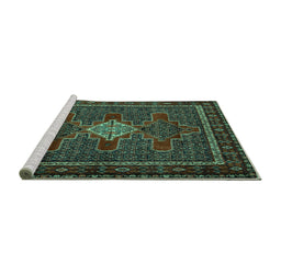 Sideview of Machine Washable Persian Turquoise Traditional Area Rugs, wshtr2242turq