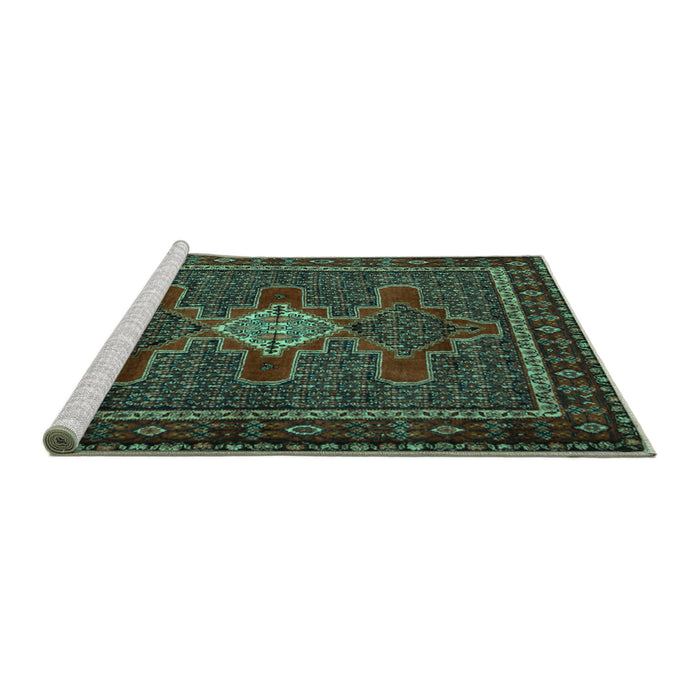 Sideview of Machine Washable Persian Turquoise Traditional Area Rugs, wshtr2242turq