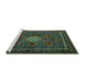 Sideview of Machine Washable Persian Turquoise Traditional Area Rugs, wshtr2242turq