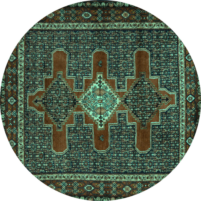 Round Machine Washable Persian Turquoise Traditional Area Rugs, wshtr2242turq