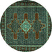 Round Machine Washable Persian Turquoise Traditional Area Rugs, wshtr2242turq