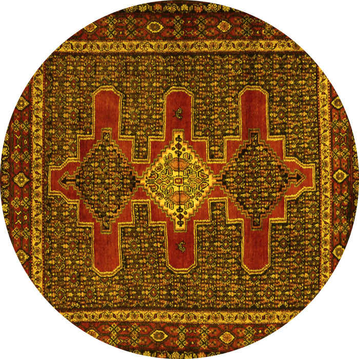 Round Persian Yellow Traditional Rug, tr2242yw
