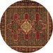 Round Machine Washable Persian Brown Traditional Rug, wshtr2242brn