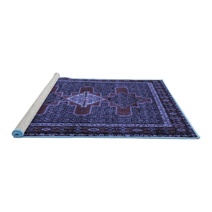 Sideview of Machine Washable Persian Blue Traditional Rug, wshtr2242blu
