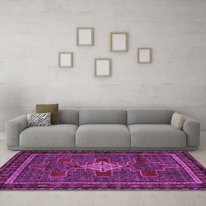 Machine Washable Persian Purple Traditional Area Rugs in a Living Room, wshtr2242pur