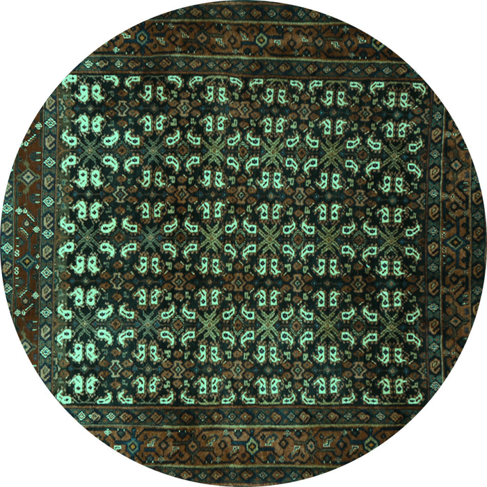 Round Machine Washable Persian Turquoise Traditional Area Rugs, wshtr2243turq