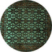 Round Machine Washable Persian Turquoise Traditional Area Rugs, wshtr2243turq