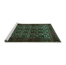 Sideview of Machine Washable Persian Turquoise Traditional Area Rugs, wshtr2243turq