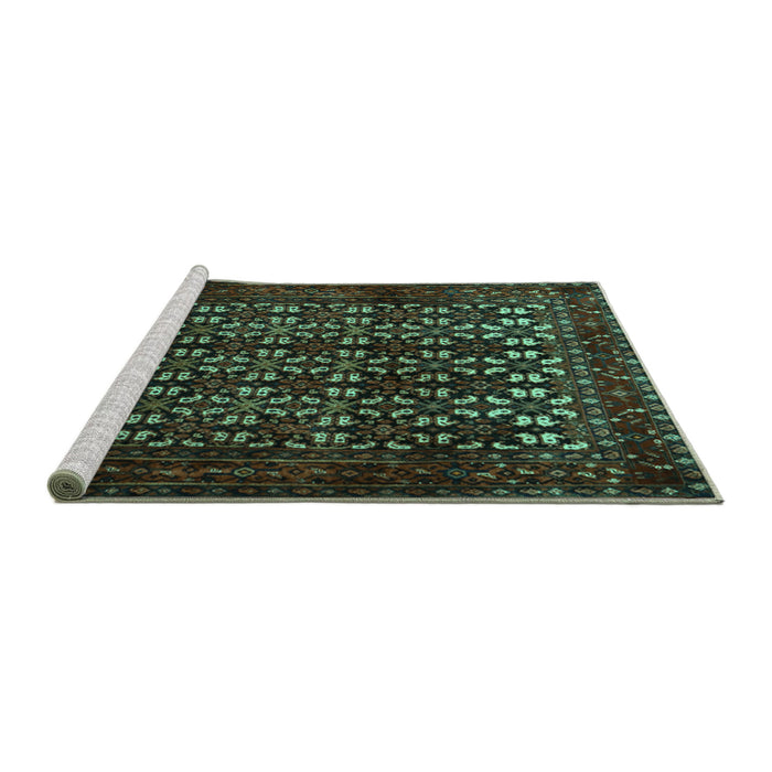 Sideview of Machine Washable Persian Turquoise Traditional Area Rugs, wshtr2243turq