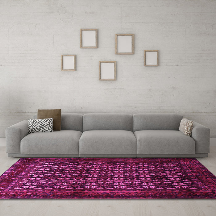 Machine Washable Persian Pink Traditional Rug in a Living Room, wshtr2243pnk