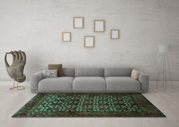 Machine Washable Persian Turquoise Traditional Area Rugs in a Living Room,, wshtr2243turq