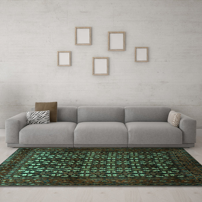 Machine Washable Persian Turquoise Traditional Area Rugs in a Living Room,, wshtr2243turq