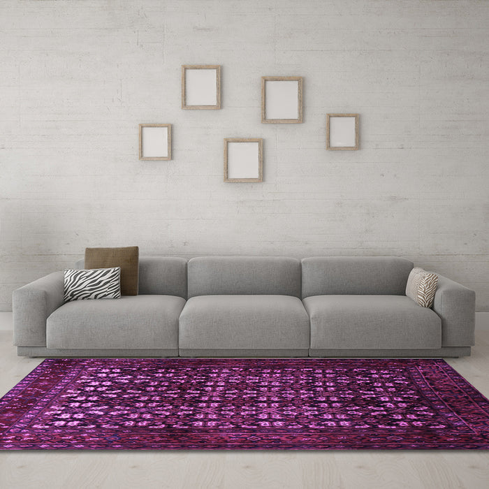 Machine Washable Persian Purple Traditional Area Rugs in a Living Room, wshtr2243pur