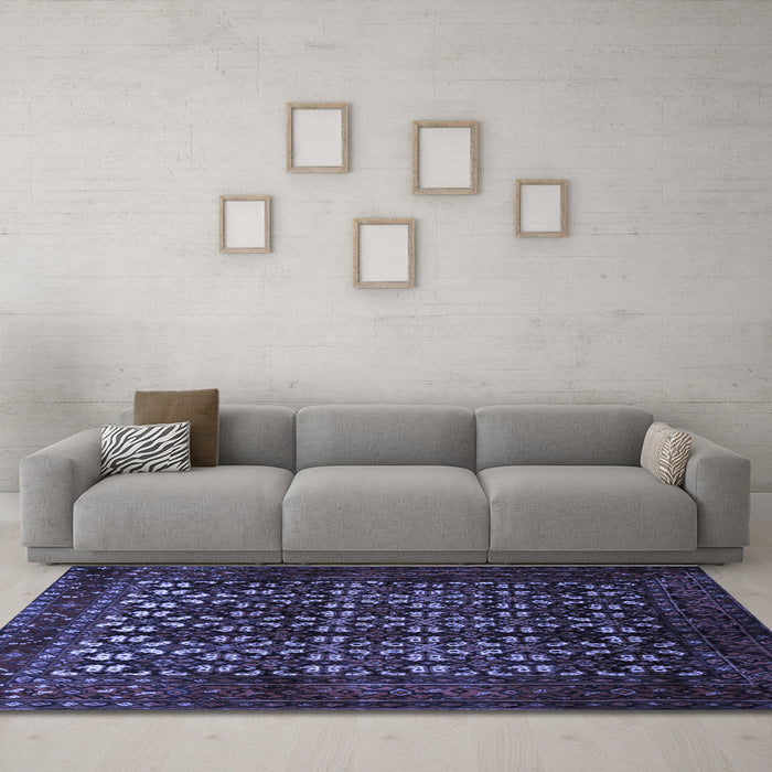 Machine Washable Persian Blue Traditional Rug in a Living Room, wshtr2243blu