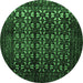 Round Machine Washable Persian Emerald Green Traditional Area Rugs, wshtr2243emgrn