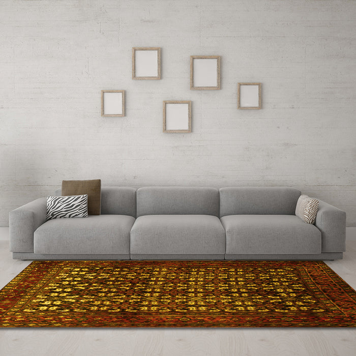 Machine Washable Persian Yellow Traditional Rug in a Living Room, wshtr2243yw