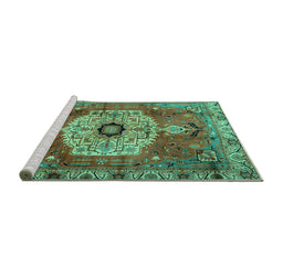 Sideview of Machine Washable Persian Turquoise Traditional Area Rugs, wshtr2244turq