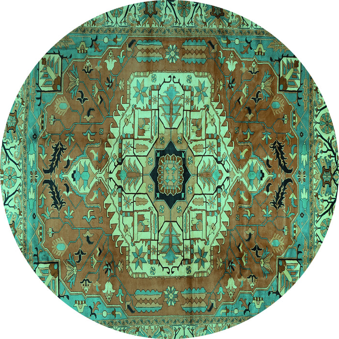 Round Machine Washable Persian Turquoise Traditional Area Rugs, wshtr2244turq