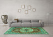 Machine Washable Persian Turquoise Traditional Area Rugs in a Living Room,, wshtr2244turq