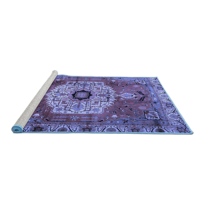 Sideview of Machine Washable Persian Blue Traditional Rug, wshtr2244blu