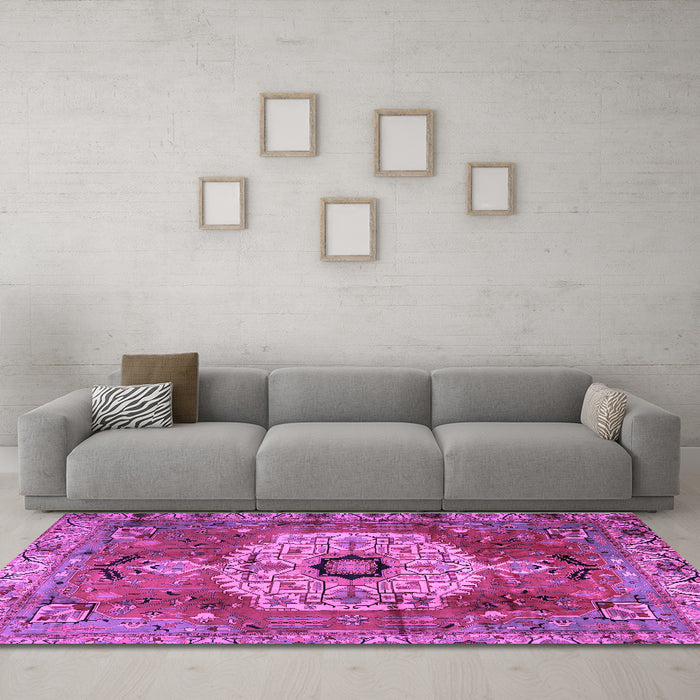 Machine Washable Persian Purple Traditional Area Rugs in a Living Room, wshtr2244pur