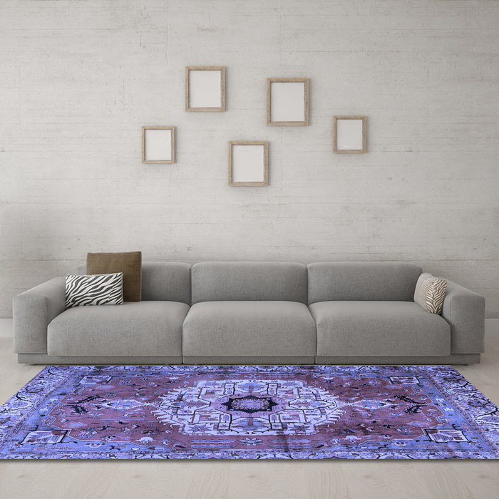 Machine Washable Persian Blue Traditional Rug in a Living Room, wshtr2244blu