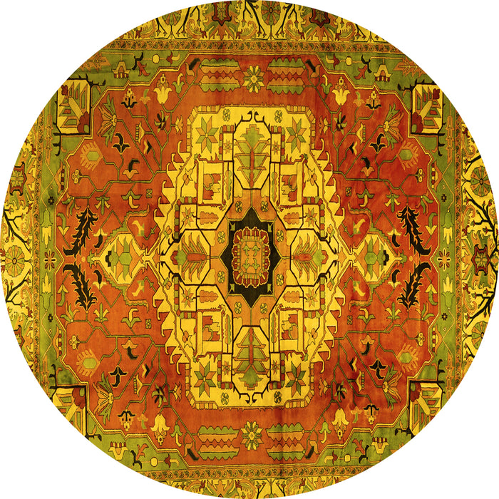 Round Persian Yellow Traditional Rug, tr2244yw
