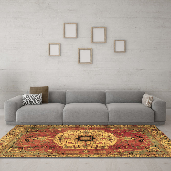 Machine Washable Persian Brown Traditional Rug in a Living Room,, wshtr2244brn