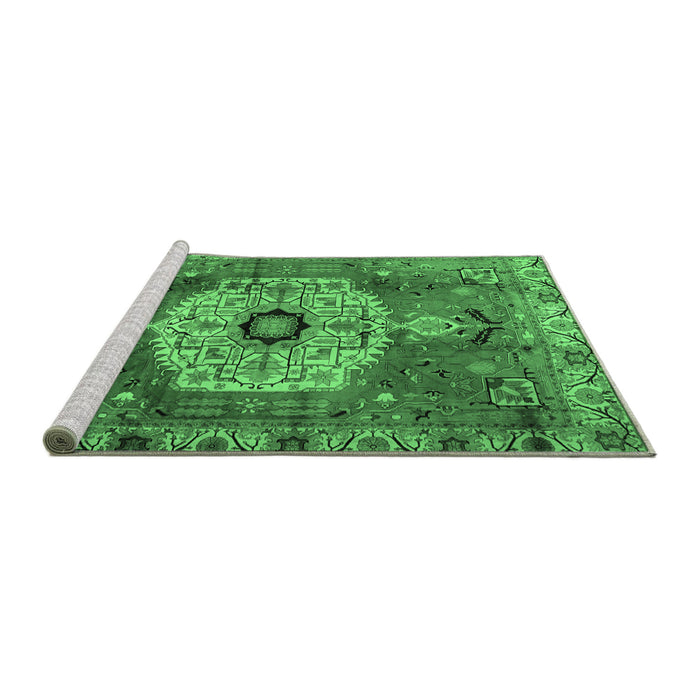 Sideview of Machine Washable Persian Emerald Green Traditional Area Rugs, wshtr2244emgrn