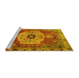 Sideview of Machine Washable Persian Yellow Traditional Rug, wshtr2244yw