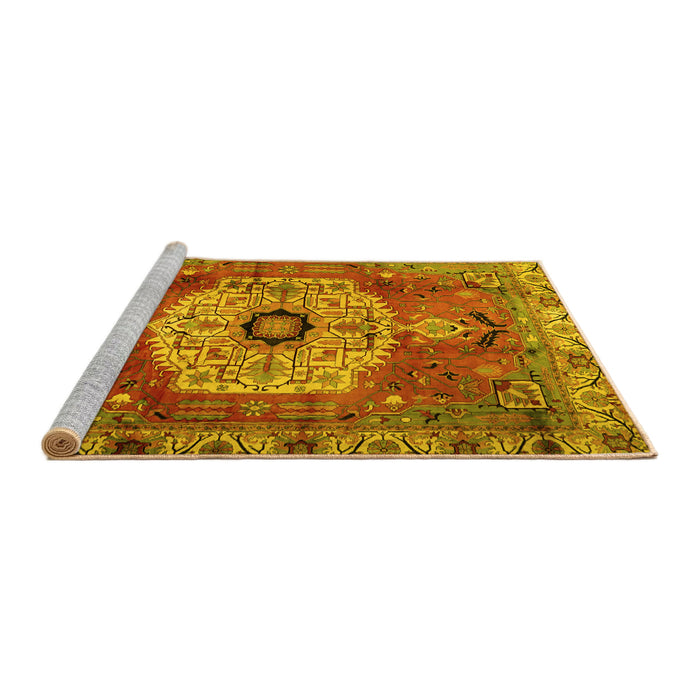 Sideview of Machine Washable Persian Yellow Traditional Rug, wshtr2244yw