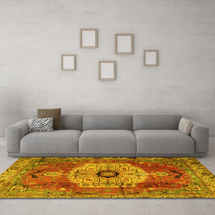Machine Washable Persian Yellow Traditional Rug in a Living Room, wshtr2244yw