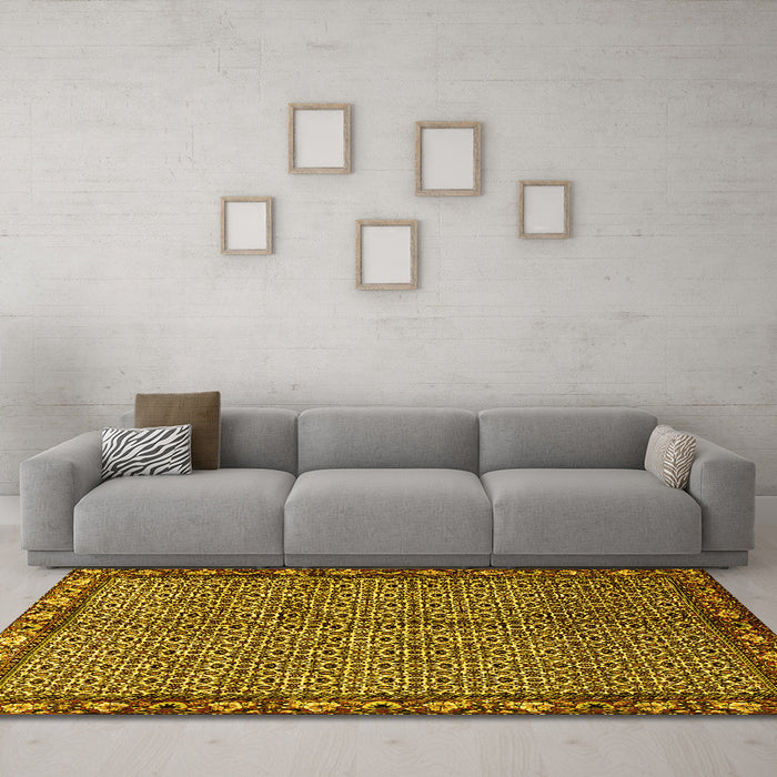 Machine Washable Persian Yellow Traditional Rug in a Living Room, wshtr2245yw