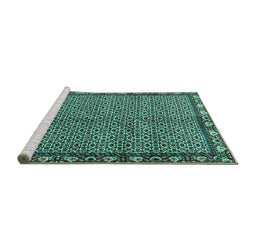 Sideview of Machine Washable Persian Turquoise Traditional Area Rugs, wshtr2245turq