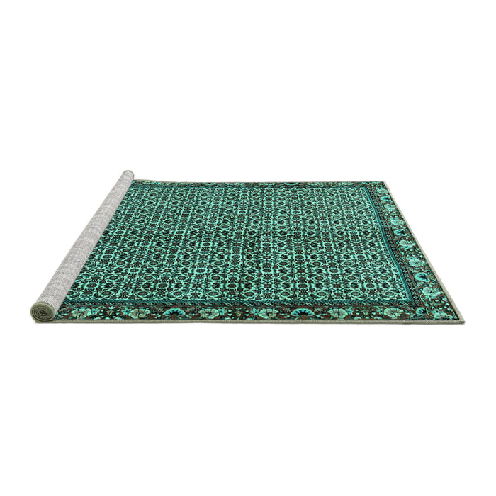 Sideview of Machine Washable Persian Turquoise Traditional Area Rugs, wshtr2245turq