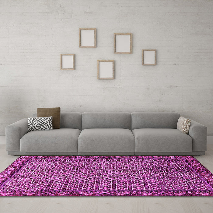 Machine Washable Persian Pink Traditional Rug in a Living Room, wshtr2245pnk
