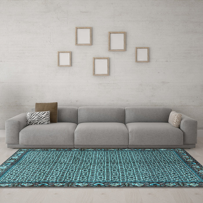 Machine Washable Persian Light Blue Traditional Rug in a Living Room, wshtr2245lblu