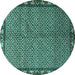 Round Machine Washable Persian Turquoise Traditional Area Rugs, wshtr2245turq