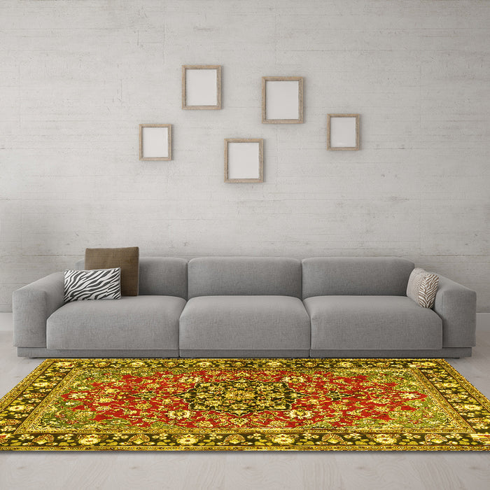 Machine Washable Persian Yellow Traditional Rug in a Living Room, wshtr2246yw