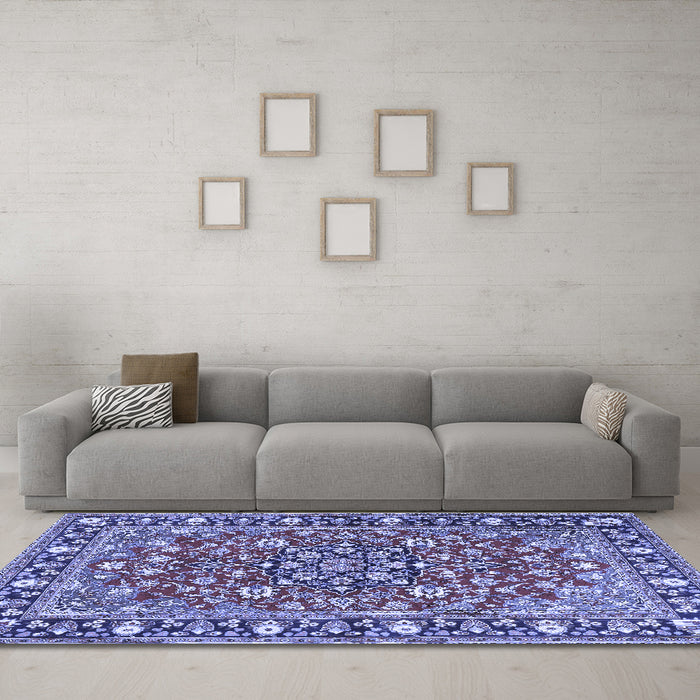 Machine Washable Persian Blue Traditional Rug in a Living Room, wshtr2246blu