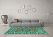 Machine Washable Persian Turquoise Traditional Area Rugs in a Living Room,, wshtr2246turq